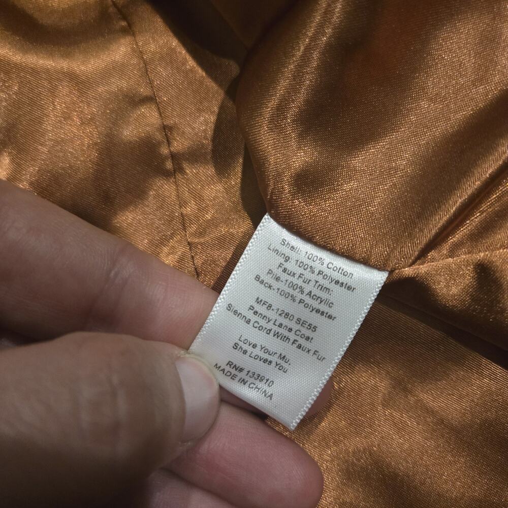 Show Me Your Mumu Penny Lane Coat Brown Corduroy Med Wrap Faux Fur Trim Hippie - Picture 6 of 8